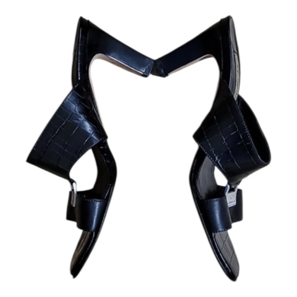 Brighton Ryan Black Croc Embossed Leather Sandals Square Toe Sz 6